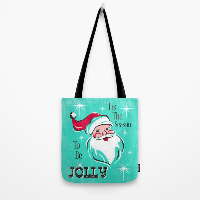 'Tis The Season - Retro Santa Aqua Colorful Tote Bag Gallery Image 2