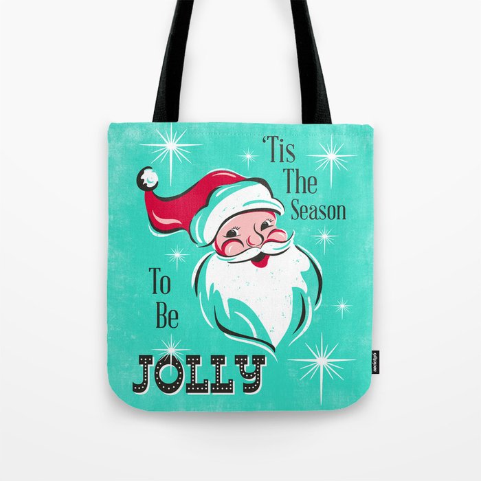'Tis The Season - Retro Santa Aqua Colorful Tote Bag Gallery Image 1