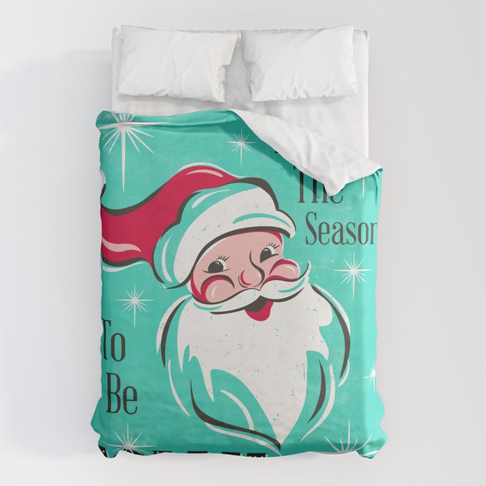 'Tis The Season - Retro Santa Aqua Colorful Duvet Cover Gallery Image 6