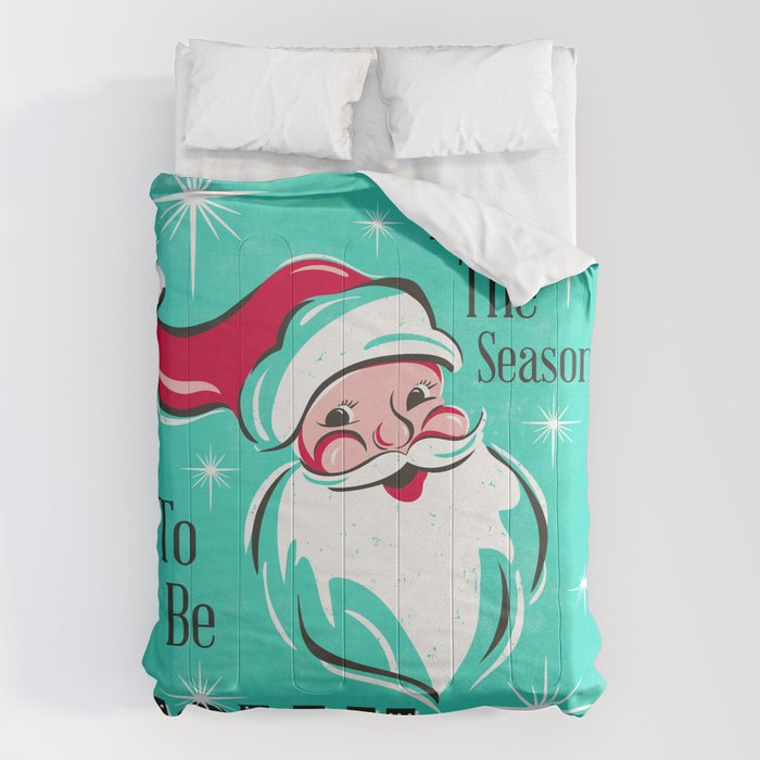 'Tis The Season - Retro Santa Aqua Colorful Comforter Gallery Image 1