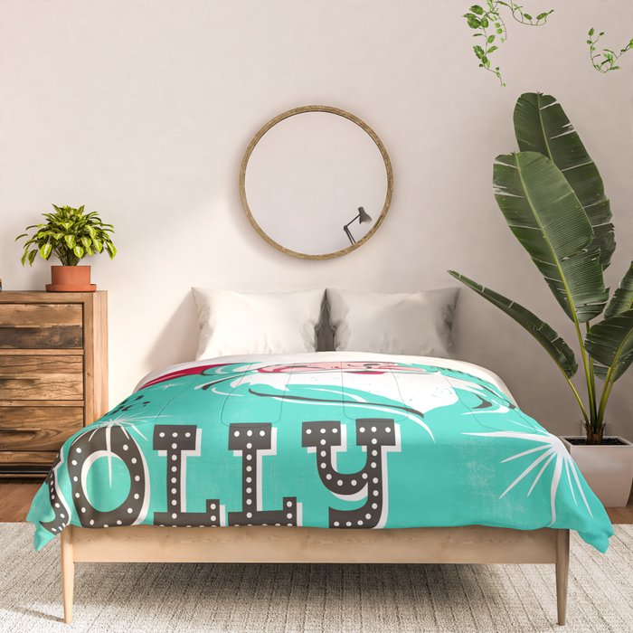'Tis The Season - Retro Santa Aqua Colorful Comforter Gallery Image 3