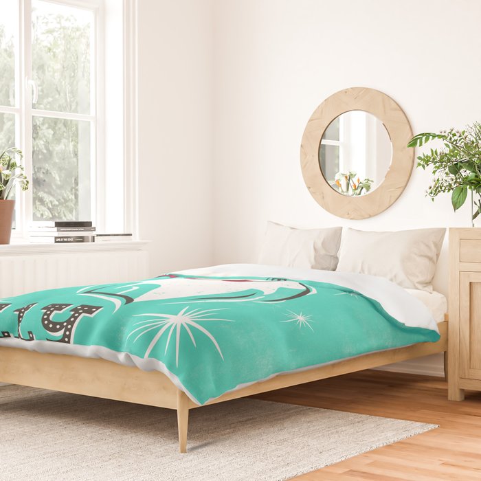 'Tis The Season - Retro Santa Aqua Colorful Duvet Cover Gallery Image 2