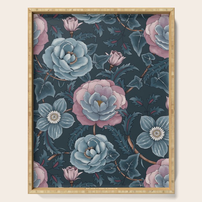 Dark Floral Elegance Serving Tray Gallery Image 1