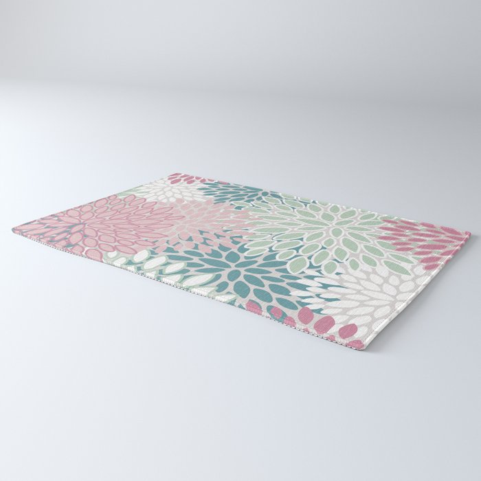 Floral Blooms, Soft Pink, Green and Teal, Design Prints Rug Gallery Image 3