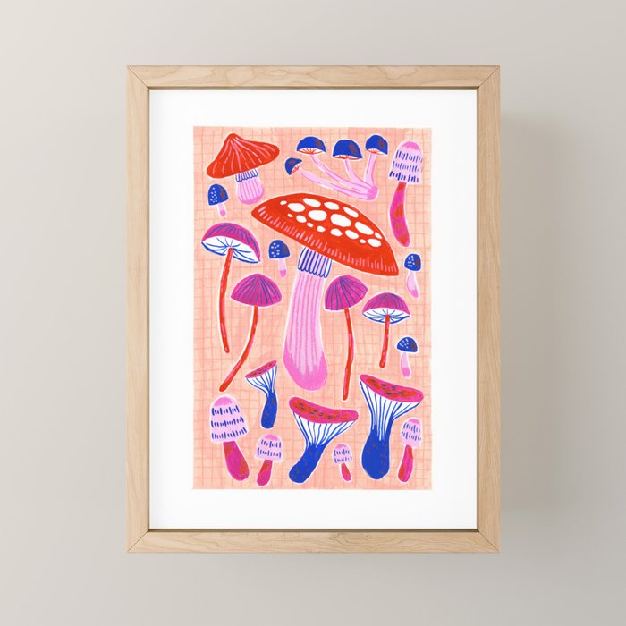 Red and Pink Mushrooms  Mini Art Print Gallery Image 1