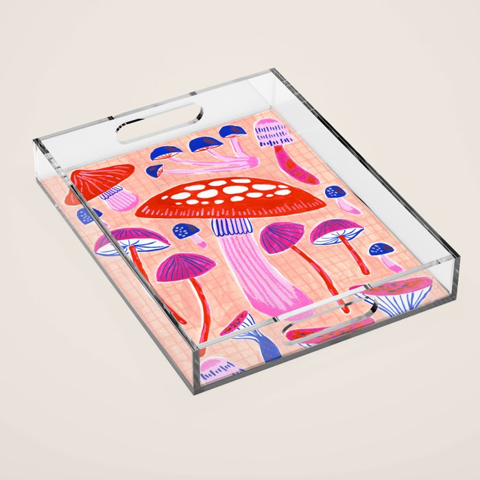 Red and Pink Mushrooms  Acrylic Tray Gallery Image 1