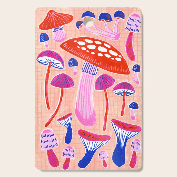 Red and Pink Mushrooms  Cutting Board Gallery Image 1