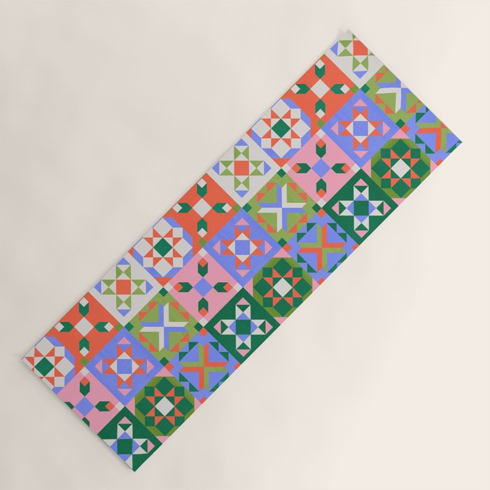Bright Geometric Quilt Mosaic Pattern Yoga Mat Gallery Image 1