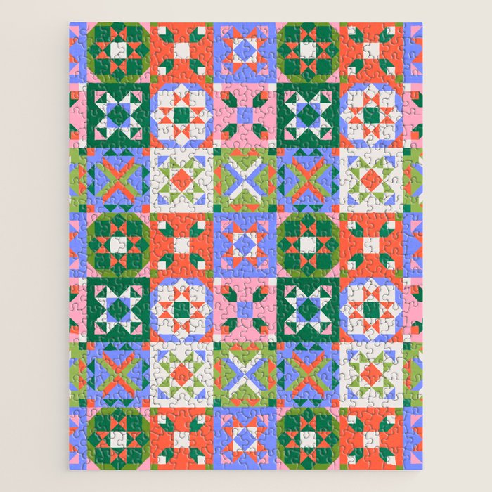 Bright Geometric Quilt Mosaic Pattern Jigsaw Puzzle Gallery Image 1