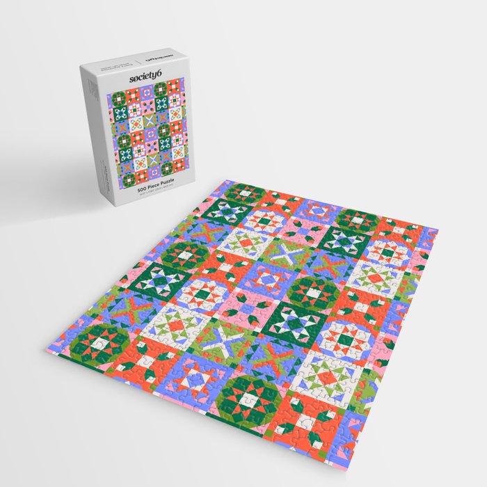 Bright Geometric Quilt Mosaic Pattern Jigsaw Puzzle Gallery Image 2