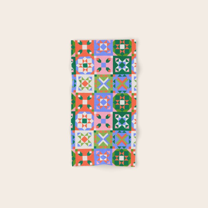 Bright Geometric Quilt Mosaic Pattern Bath Towel Gallery Image 1