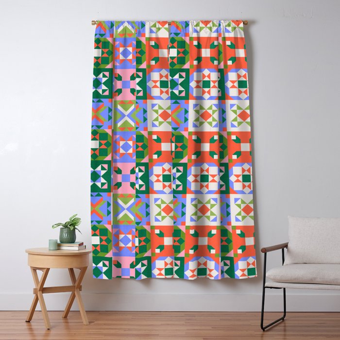 Bright Geometric Quilt Mosaic Pattern Window Curtain Gallery Image 5