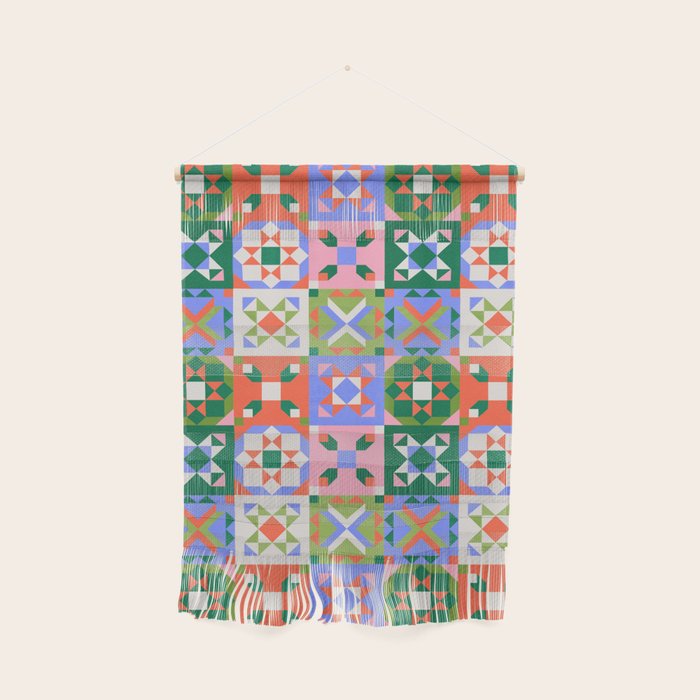 Bright Geometric Quilt Mosaic Pattern Wall Hanging Gallery Image 1