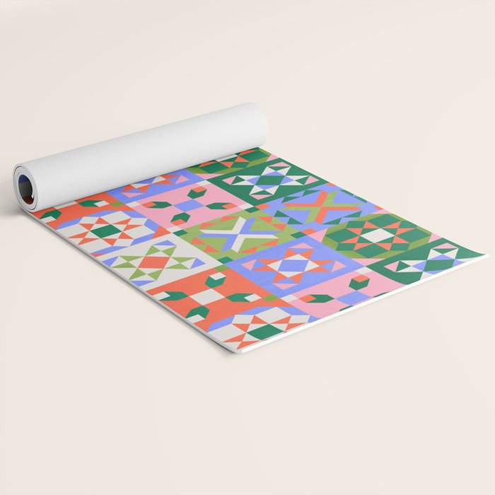Bright Geometric Quilt Mosaic Pattern Yoga Mat Gallery Image 2