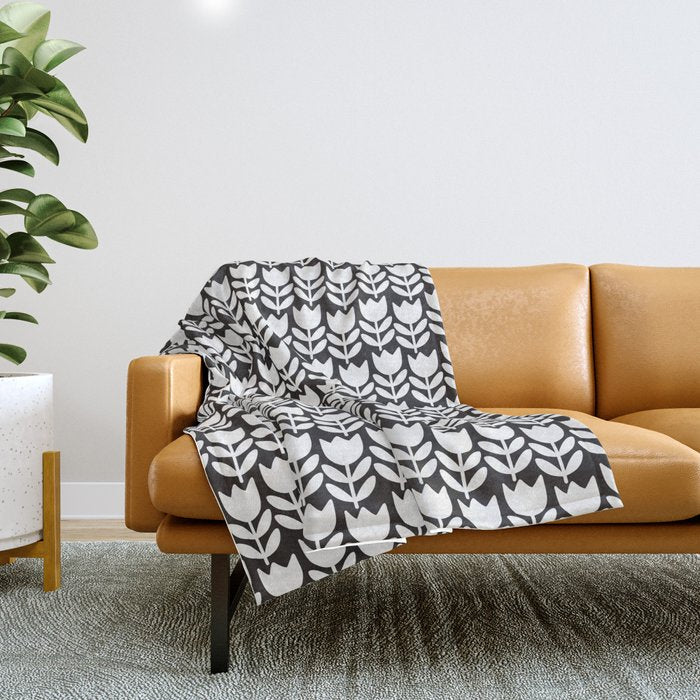 Tulip - Black & White  Throw Blanket Gallery Image 1