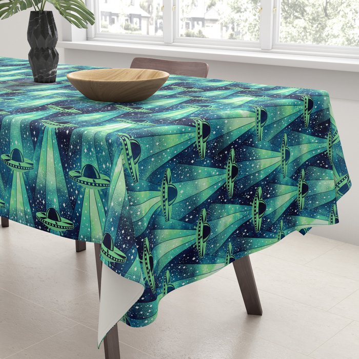 Cosmic UFO - Galactic Green Tablecloth Gallery Image 3