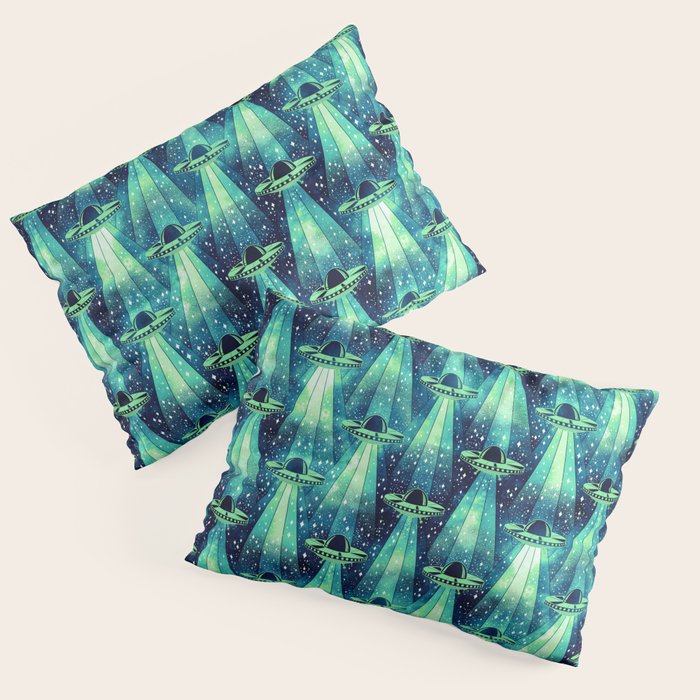 Cosmic UFO - Galactic Green Pillow Sham Gallery Image 1