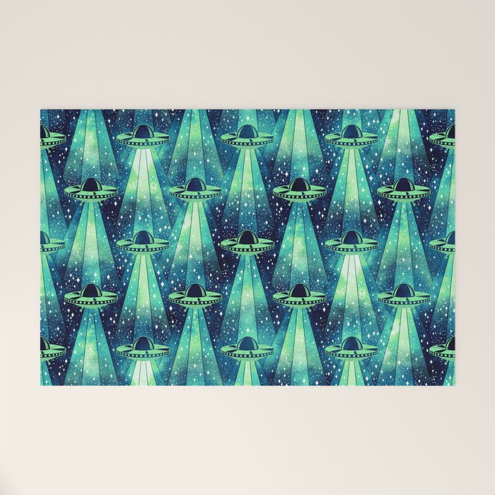 Cosmic UFO - Galactic Green Welcome Mat Gallery Image 1