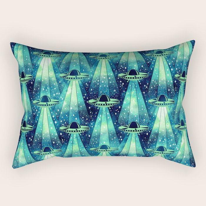 Cosmic UFO - Galactic Green Rectangular Pillow Gallery Image 2