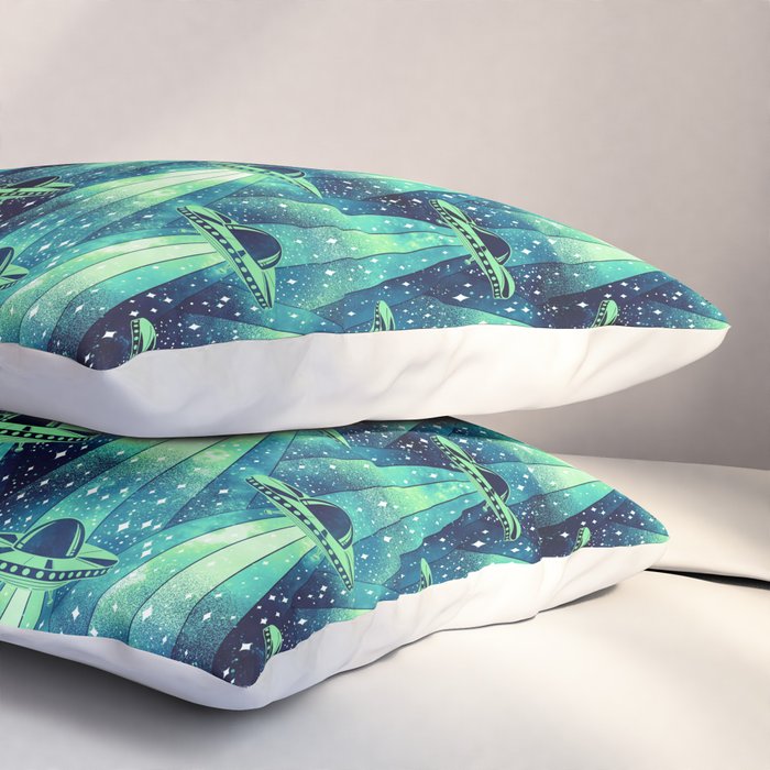 Cosmic UFO - Galactic Green Pillow Sham Gallery Image 3