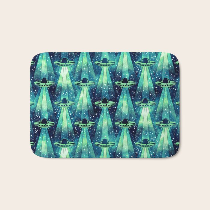 Cosmic UFO - Galactic Green Bath Mat Gallery Image 1