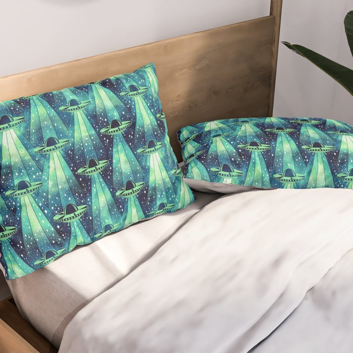 Cosmic UFO - Galactic Green Pillow Sham Gallery Image 2