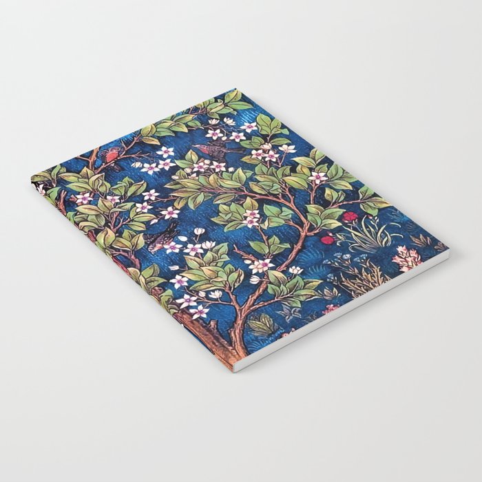 William Morris Tree of Life Blue Twilight floral textile 19th century pattern print for drapes, curtains, pillows, duvets, comforters, and home and wall decor Notebook Gallery Image 2