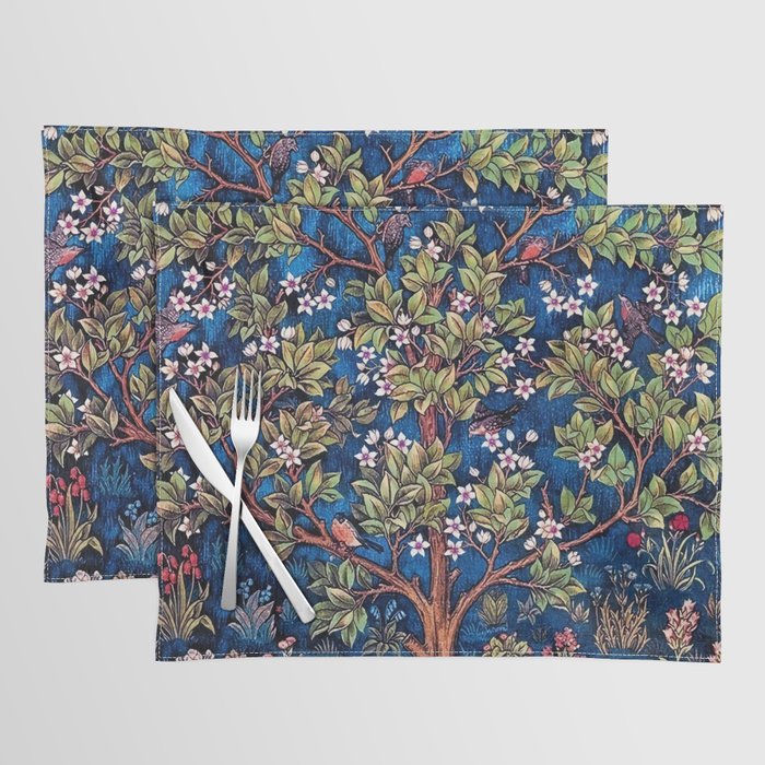 William Morris Tree of Life Blue Twilight floral textile 19th century pattern print for drapes, curtains, pillows, duvets, comforters, and home and wall decor Placemat Gallery Image 1