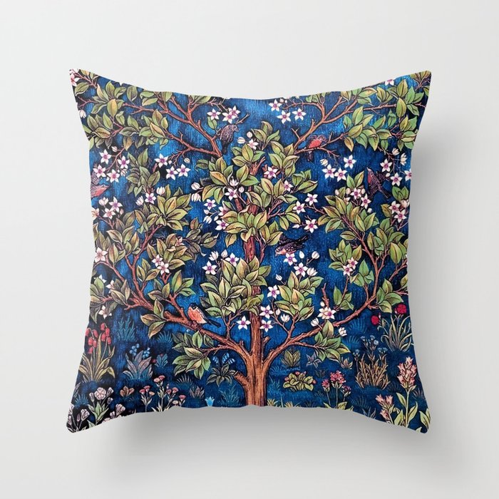 William Morris Tree of Life Blue Twilight floral textile 19th century pattern print for drapes, curtains, pillows, duvets, comforters, and home and wall decor Throw Pillow Gallery Image 6