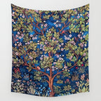 William Morris Tree of Life Blue Twilight floral textile 19th century pattern print for drapes, curtains, pillows, duvets, comforters, and home and wall decor Wall Tapestry Gallery Image 4