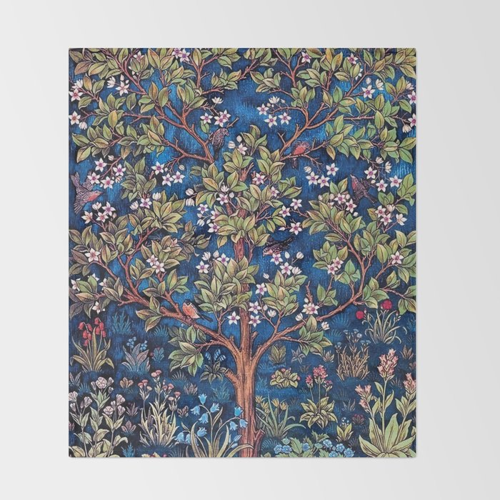 William Morris Tree of Life Blue Twilight floral textile 19th century pattern print for drapes, curtains, pillows, duvets, comforters, and home and wall decor Throw Blanket Gallery Image 2