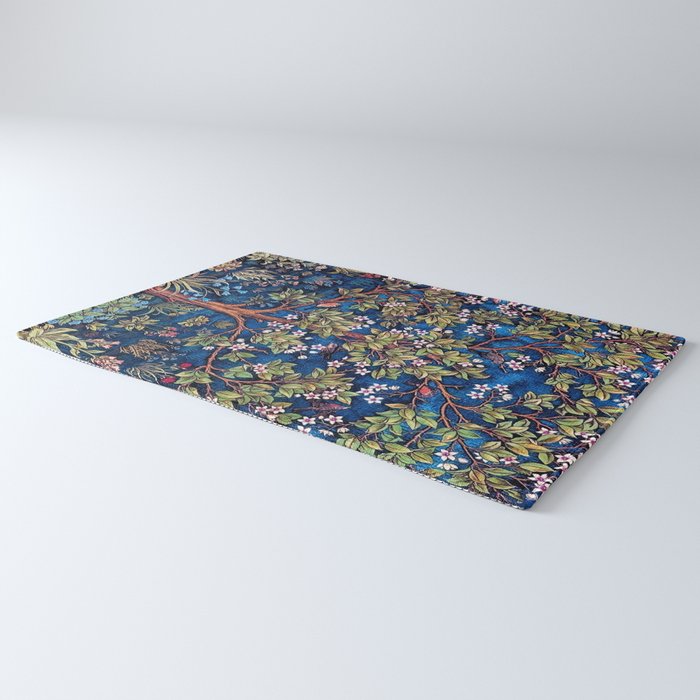 William Morris Tree of Life Blue Twilight floral textile 19th century pattern print for drapes, curtains, pillows, duvets, comforters, and home and wall decor Rug Gallery Image 3