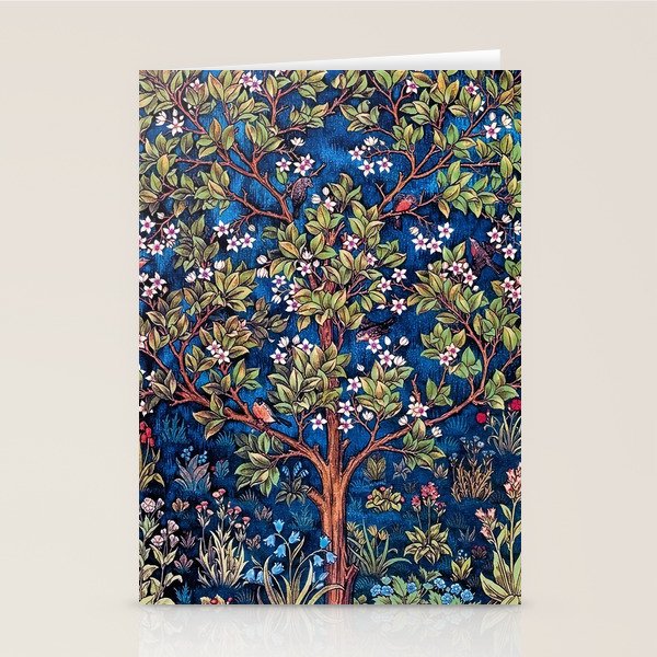 William Morris Tree of Life Blue Twilight floral textile 19th century pattern print for drapes, curtains, pillows, duvets, comforters, and home and wall decor Stationery Card Gallery Image 2