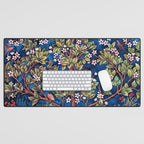 William Morris Tree of Life Blue Twilight floral textile 19th century pattern print for drapes, curtains, pillows, duvets, comforters, and home and wall decor Desk Mat Gallery Image 1