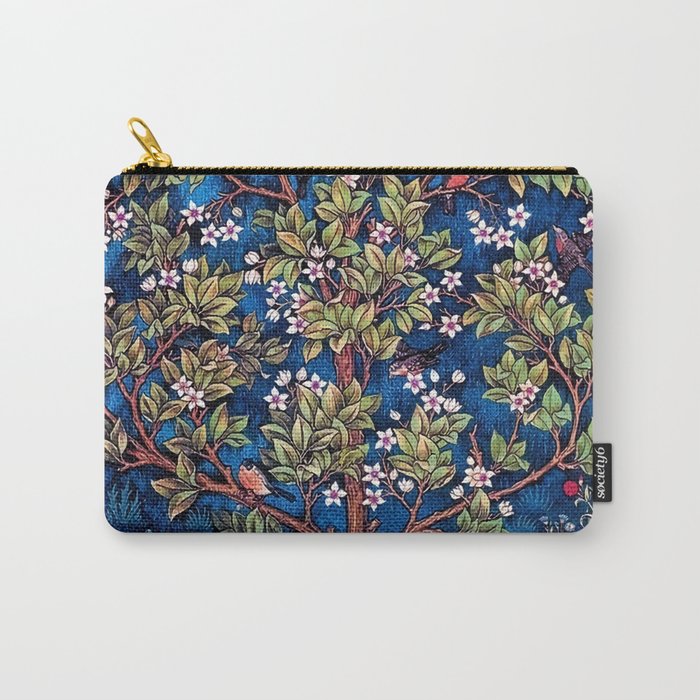 William Morris Tree of Life Blue Twilight floral textile 19th century pattern print for drapes, curtains, pillows, duvets, comforters, and home and wall decor Carry All Pouch Gallery Image 1