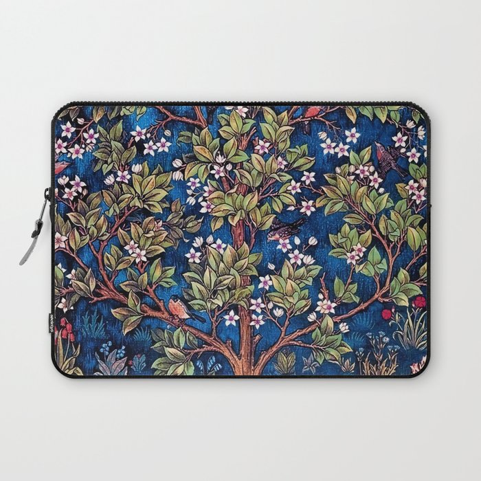 William Morris Tree of Life Blue Twilight floral textile 19th century pattern print for drapes, curtains, pillows, duvets, comforters, and home and wall decor Laptop Sleeve Gallery Image 1
