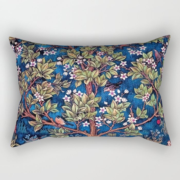 William Morris Tree of Life Blue Twilight floral textile 19th century pattern print for drapes, curtains, pillows, duvets, comforters, and home and wall decor Rectangular Pillow Gallery Image 1