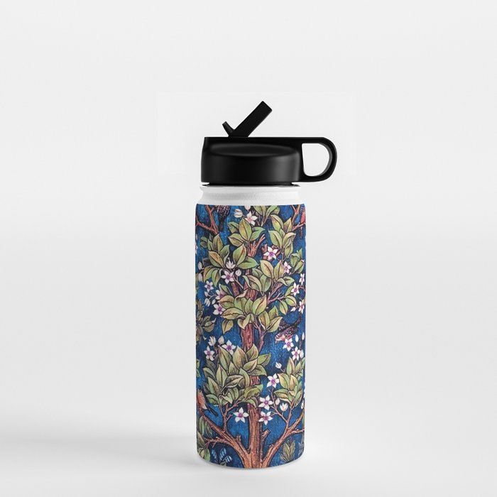 William Morris Tree of Life Blue Twilight floral textile 19th century pattern print for drapes, curtains, pillows, duvets, comforters, and home and wall decor Water Bottle Gallery Image 1