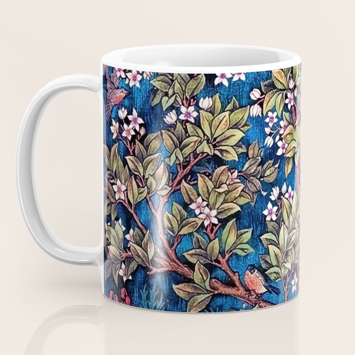 William Morris Tree of Life Blue Twilight floral textile 19th century pattern print for drapes, curtains, pillows, duvets, comforters, and home and wall decor Coffee Mug Gallery Image 3
