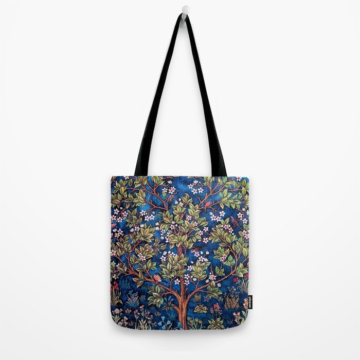William Morris Tree of Life Blue Twilight floral textile 19th century pattern print for drapes, curtains, pillows, duvets, comforters, and home and wall decor Tote Bag Gallery Image 2
