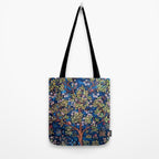 William Morris Tree of Life Blue Twilight floral textile 19th century pattern print for drapes, curtains, pillows, duvets, comforters, and home and wall decor Tote Bag Gallery Image 2