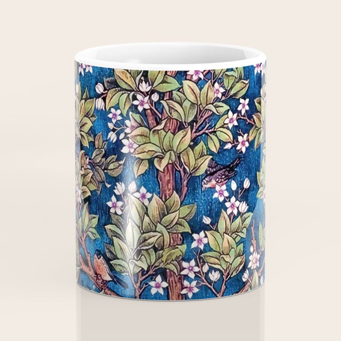 William Morris Tree of Life Blue Twilight floral textile 19th century pattern print for drapes, curtains, pillows, duvets, comforters, and home and wall decor Coffee Mug Gallery Image 4