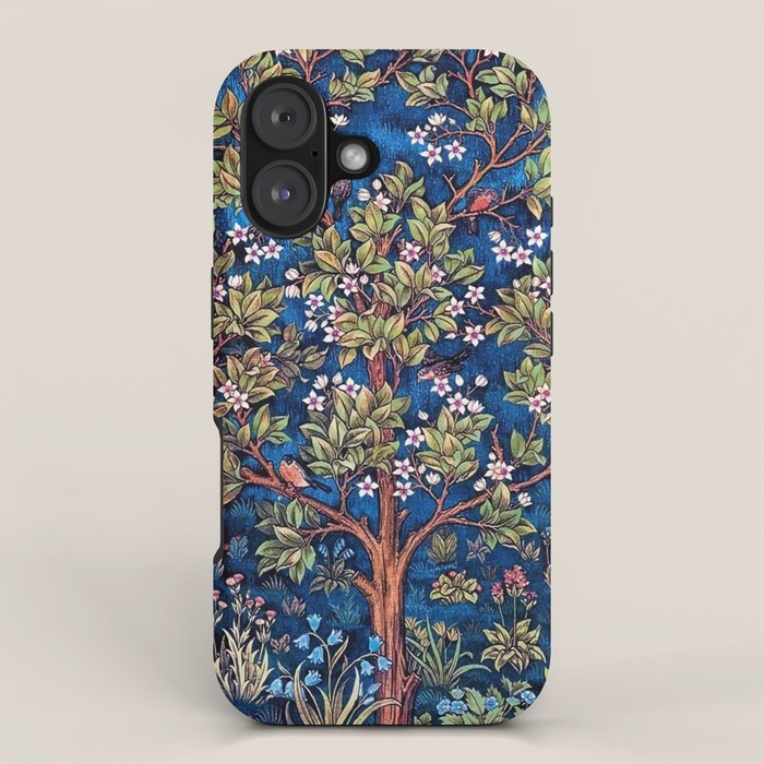 William Morris Tree of Life Blue Twilight floral textile 19th century pattern print for drapes, curtains, pillows, duvets, comforters, and home and wall decor iPhone Case Gallery Image 1