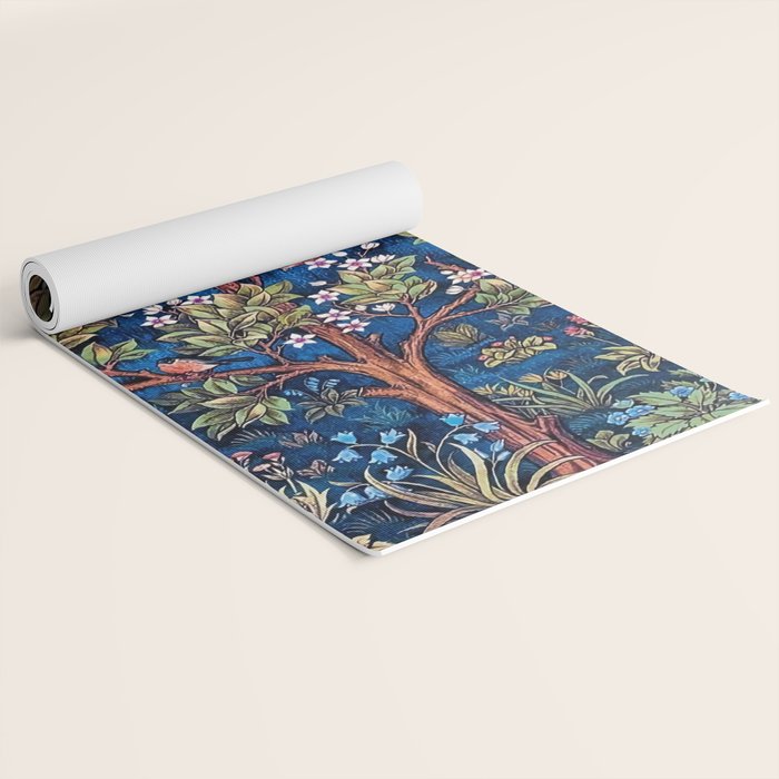 William Morris Tree of Life Blue Twilight floral textile 19th century pattern print for drapes, curtains, pillows, duvets, comforters, and home and wall decor Yoga Mat Gallery Image 2