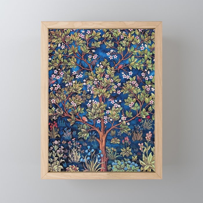 William Morris Tree of Life Blue Twilight floral textile 19th century pattern print for drapes, curtains, pillows, duvets, comforters, and home and wall decor Mini Art Print Gallery Image 1