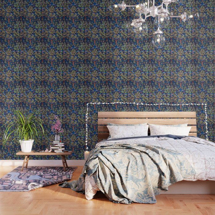 William Morris Tree of Life Blue Twilight floral textile 19th century pattern print for drapes, curtains, pillows, duvets, comforters, and home and wall decor Wallpaper Gallery Image 3