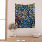 William Morris Tree of Life Blue Twilight floral textile 19th century pattern print for drapes, curtains, pillows, duvets, comforters, and home and wall decor Wall Tapestry Gallery Image 2