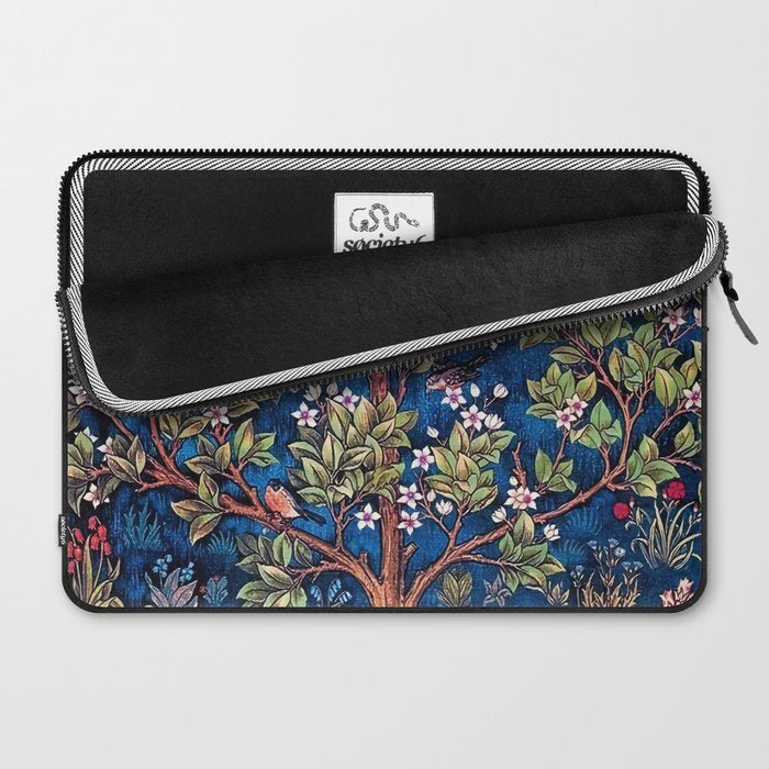 William Morris Tree of Life Blue Twilight floral textile 19th century pattern print for drapes, curtains, pillows, duvets, comforters, and home and wall decor Laptop Sleeve Gallery Image 2