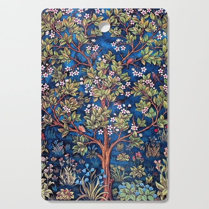 William Morris Tree of Life Blue Twilight floral textile 19th century pattern print for drapes, curtains, pillows, duvets, comforters, and home and wall decor Cutting Board Gallery Image 1