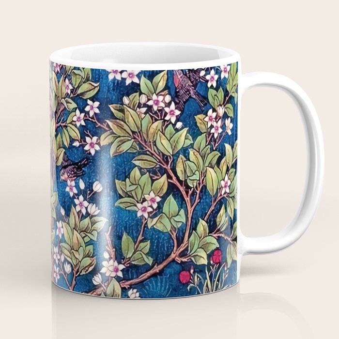 William Morris Tree of Life Blue Twilight floral textile 19th century pattern print for drapes, curtains, pillows, duvets, comforters, and home and wall decor Coffee Mug Gallery Image 1
